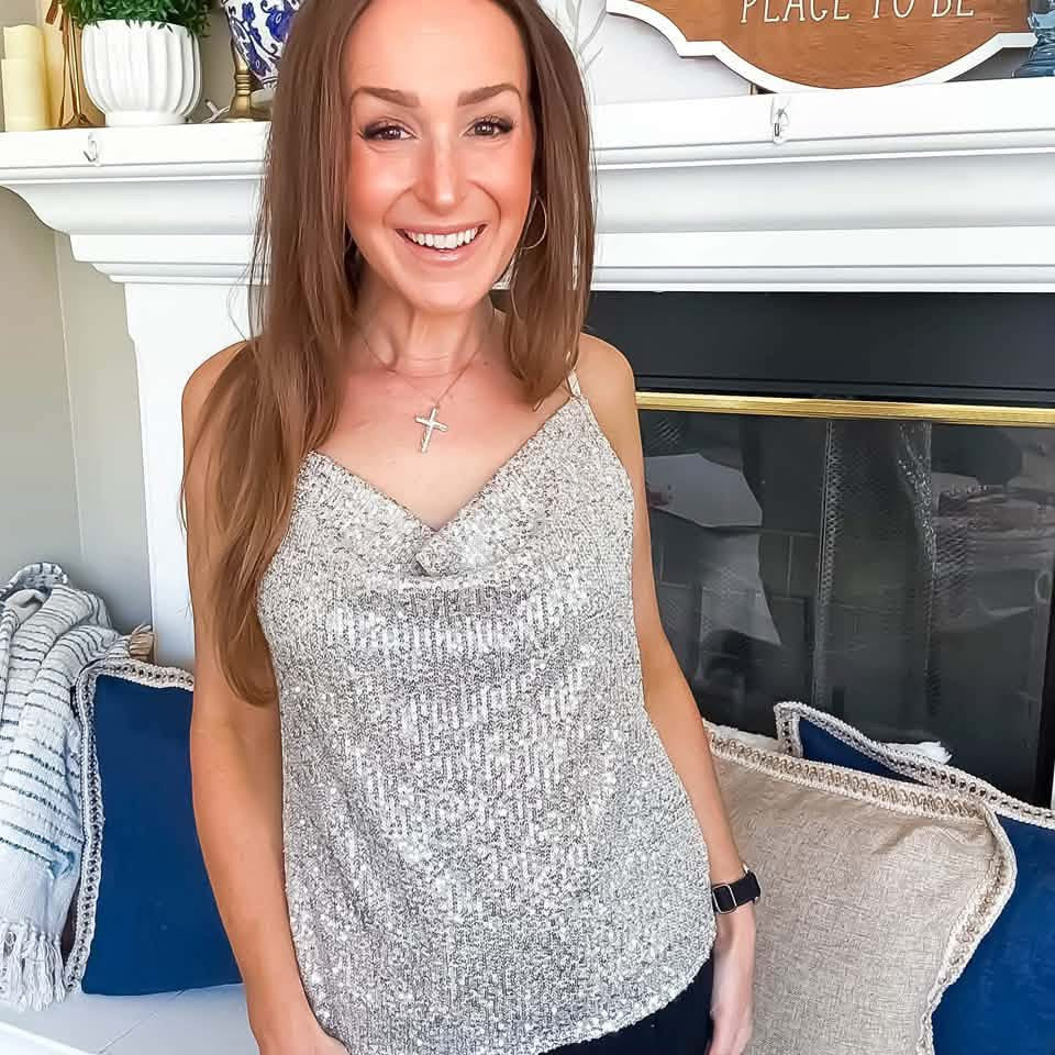 She and Sky Silver Sequin Cami