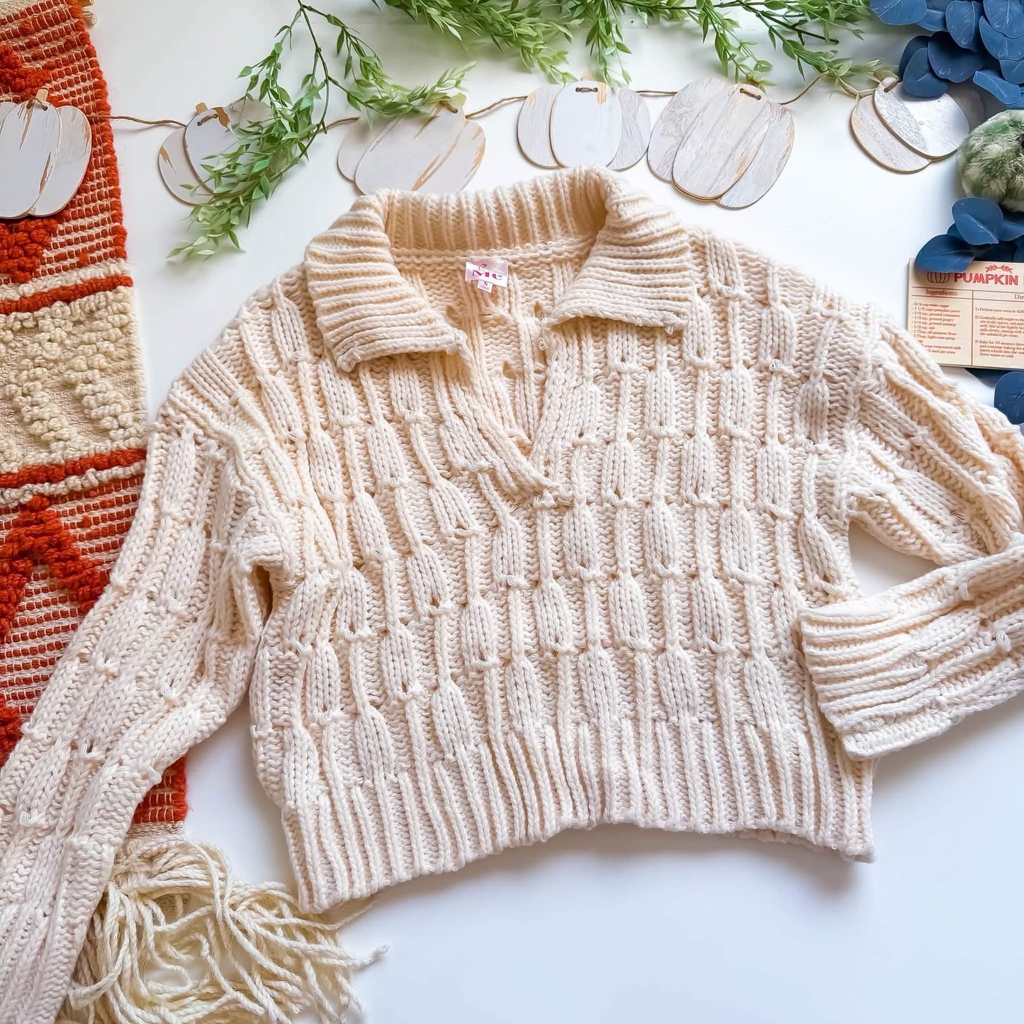 So Me/Bibi Cream Collar Sweater