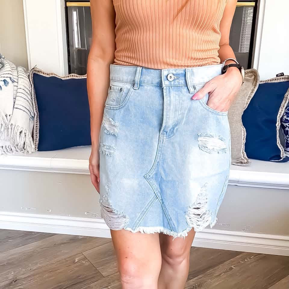 Umgee Distressed Denim Skirt