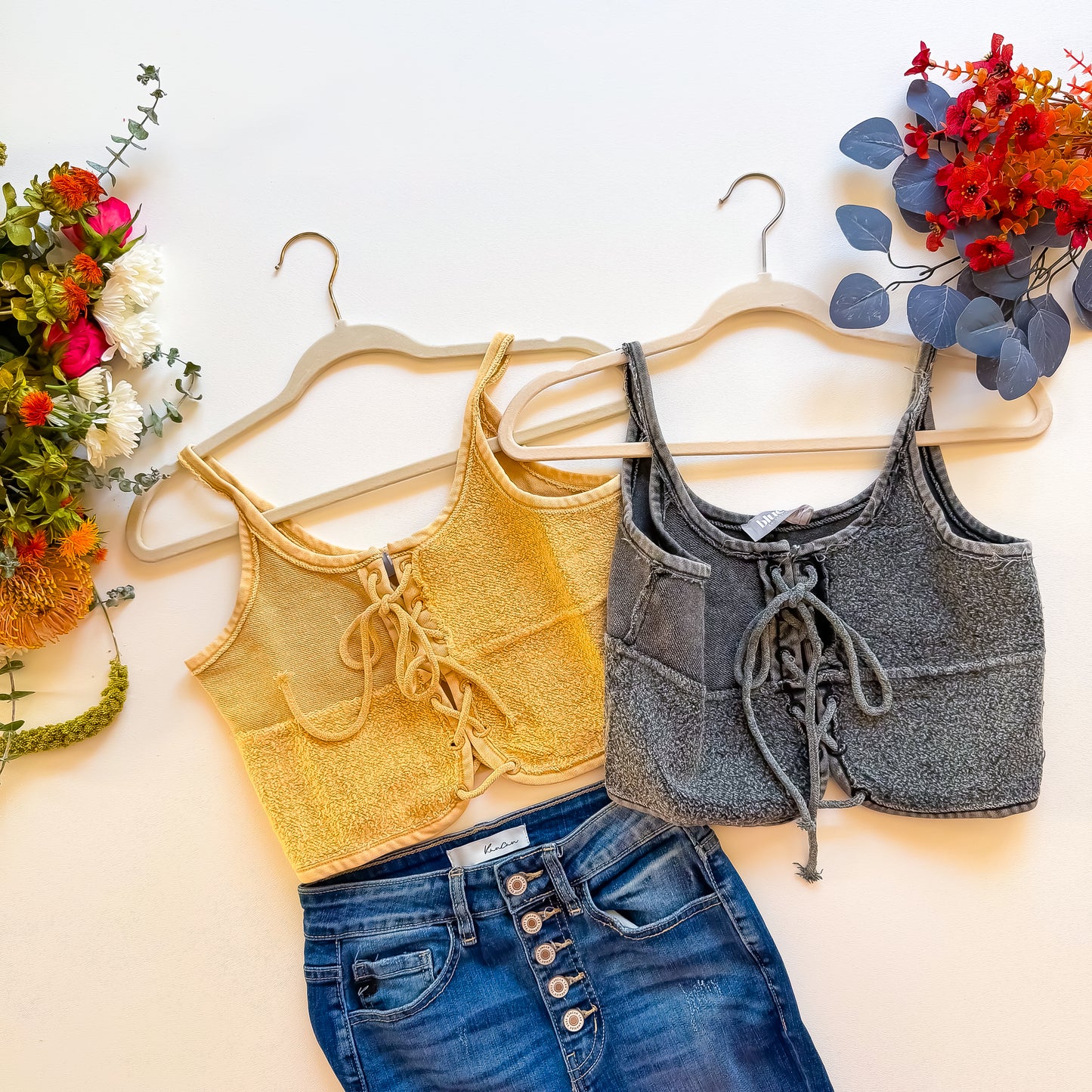 Sun-Washed Lace-Up Terry Crop Tank