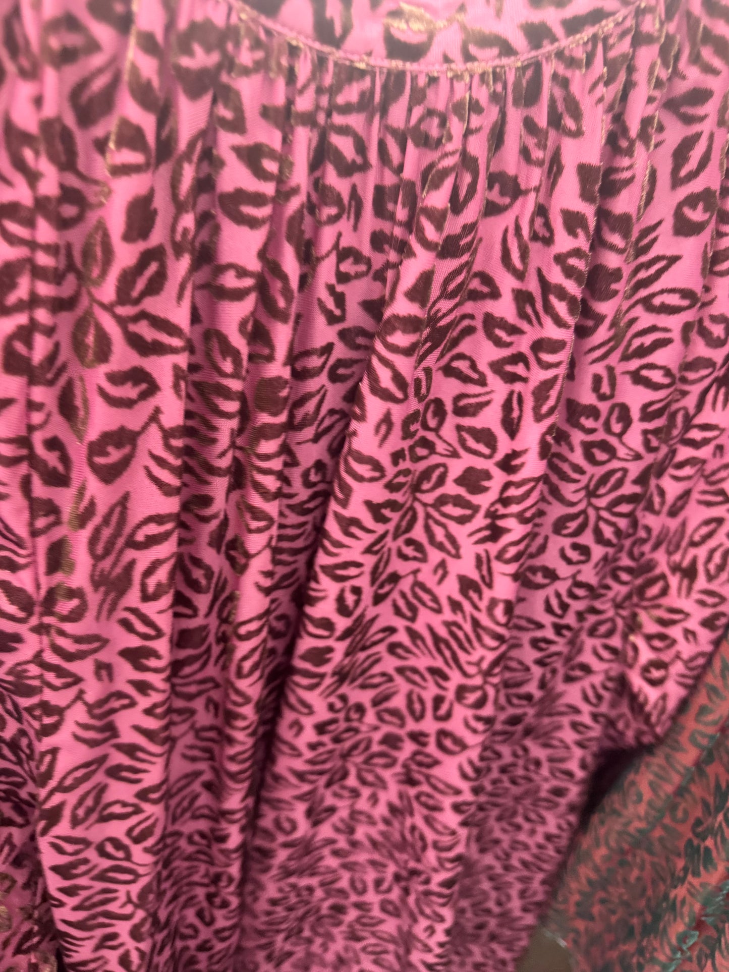 Pink Leopard Print Gathered Neck Top