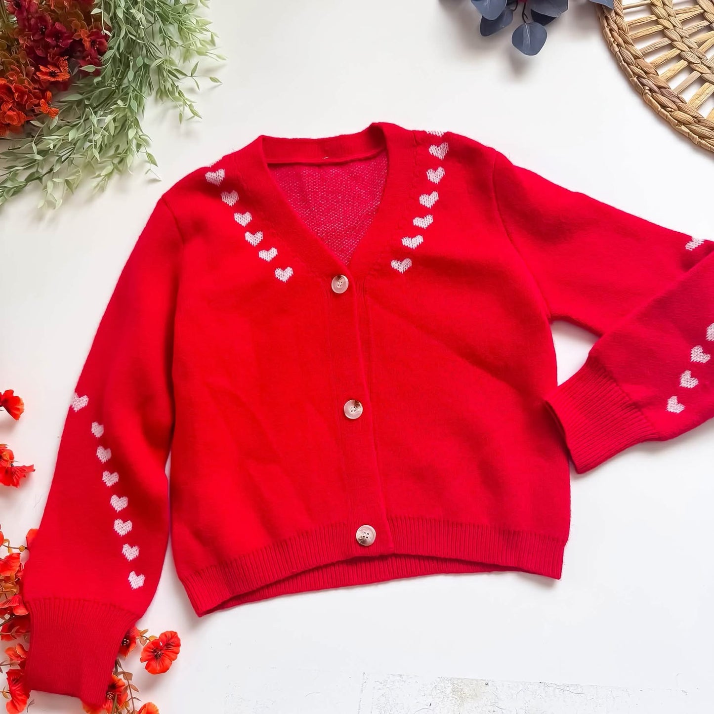 So Me/Bibi Red Cardigan with White Hearts