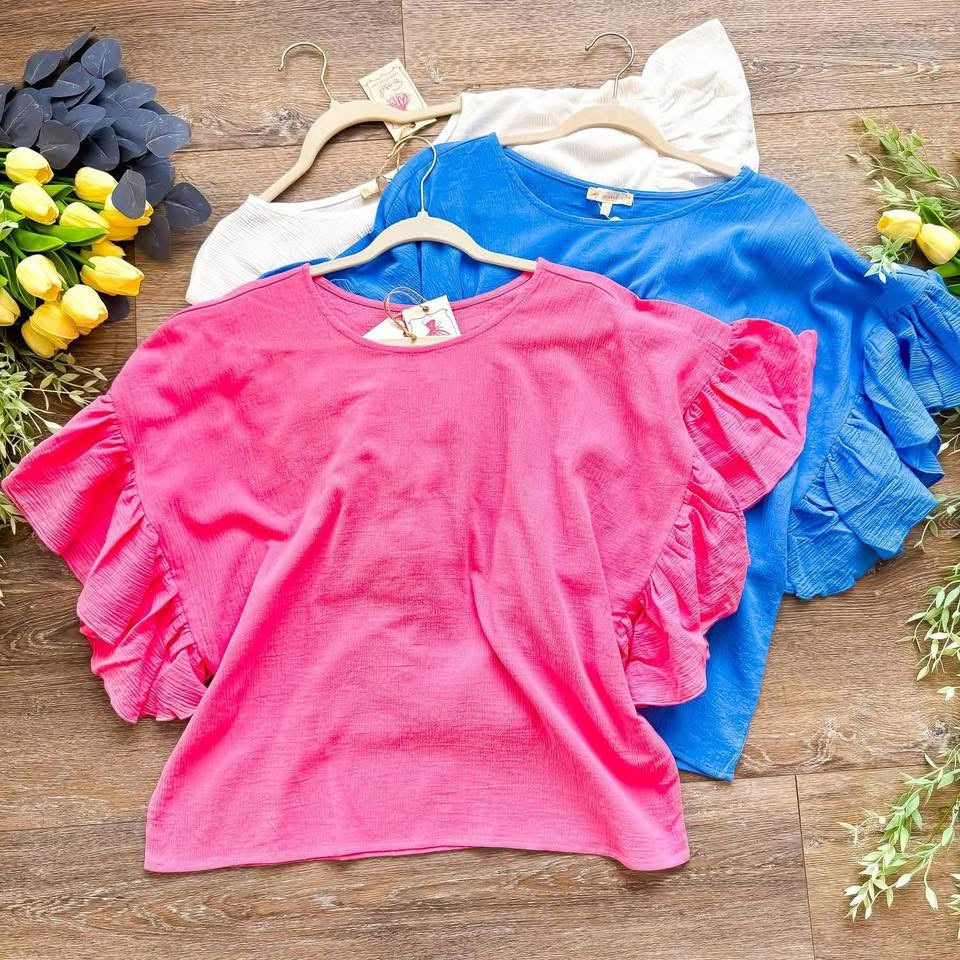 Blue Solid Ruffle Top