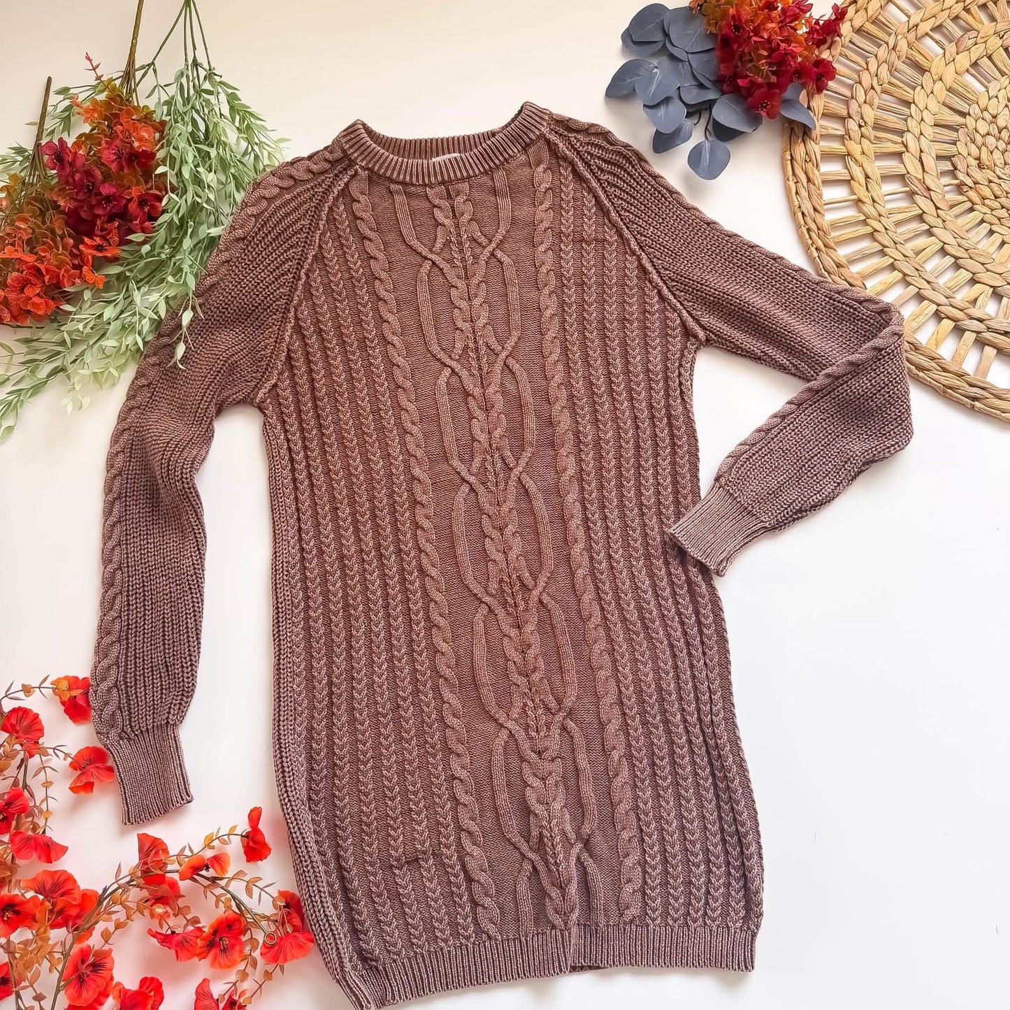 So Me/Bibi Coffee Cable Knit Sweater Dress
