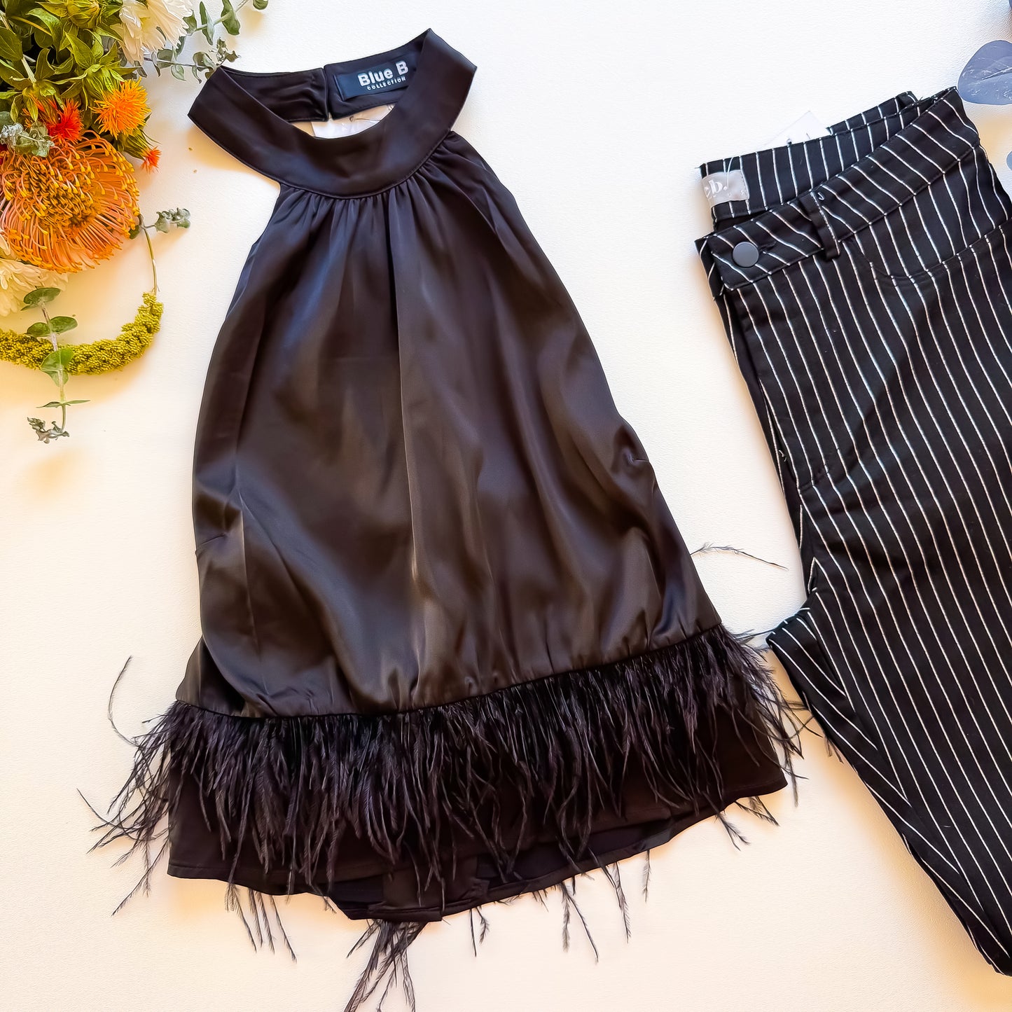 After Dark Satin Feather Halter Top