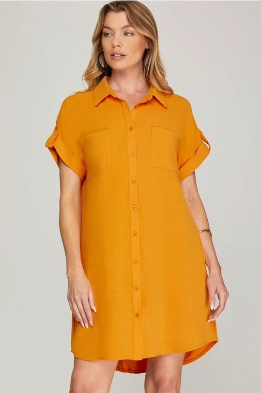 Drop Shoulder Button-Up Shirt Dress