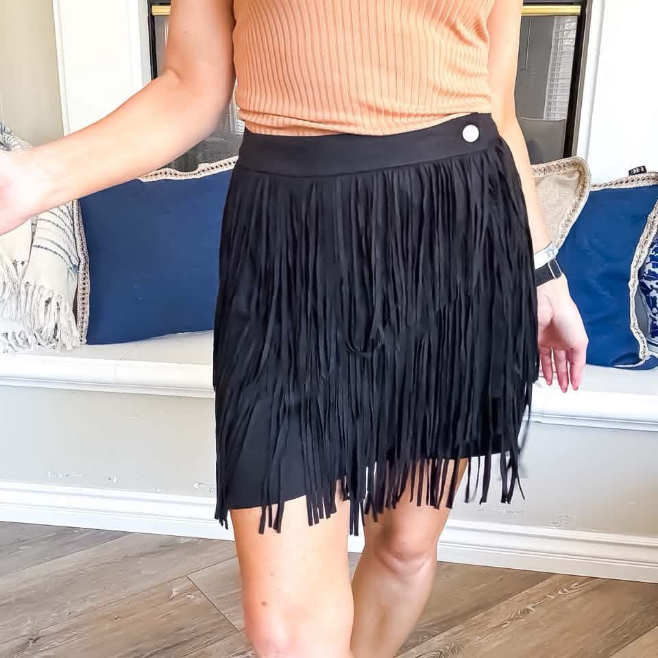 Blue B Black Fringe Mini Skirt