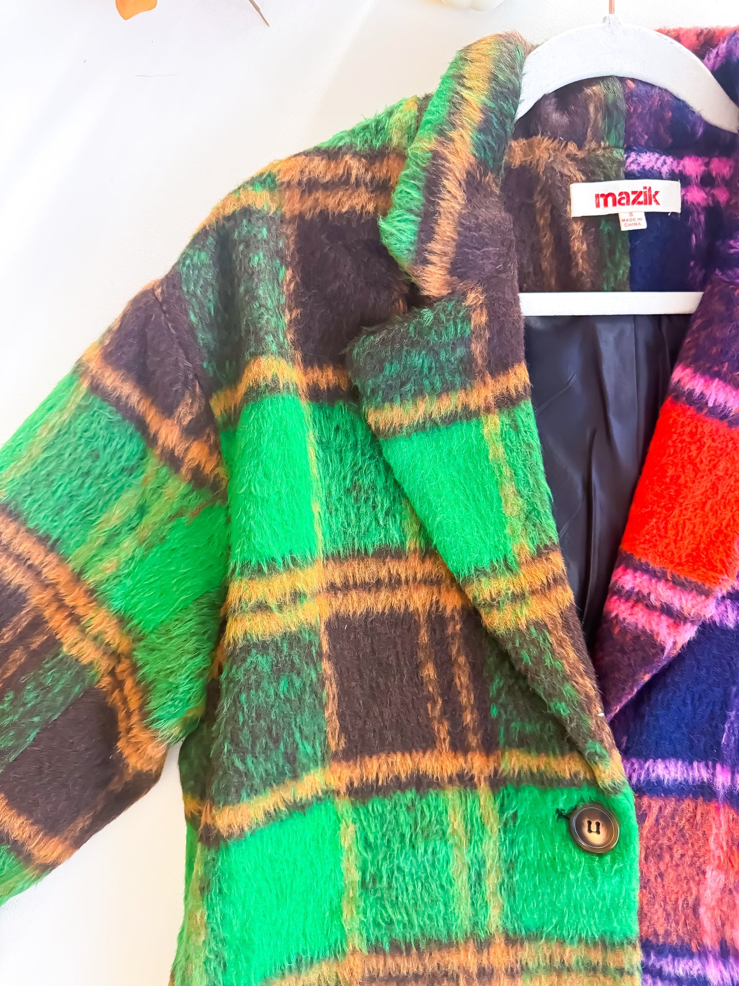 Colorblock plaid coat collar and lining