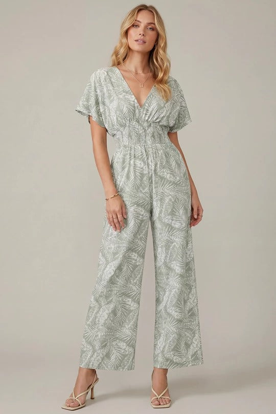 Drop Shoulder Woven Printed Jumpsuit