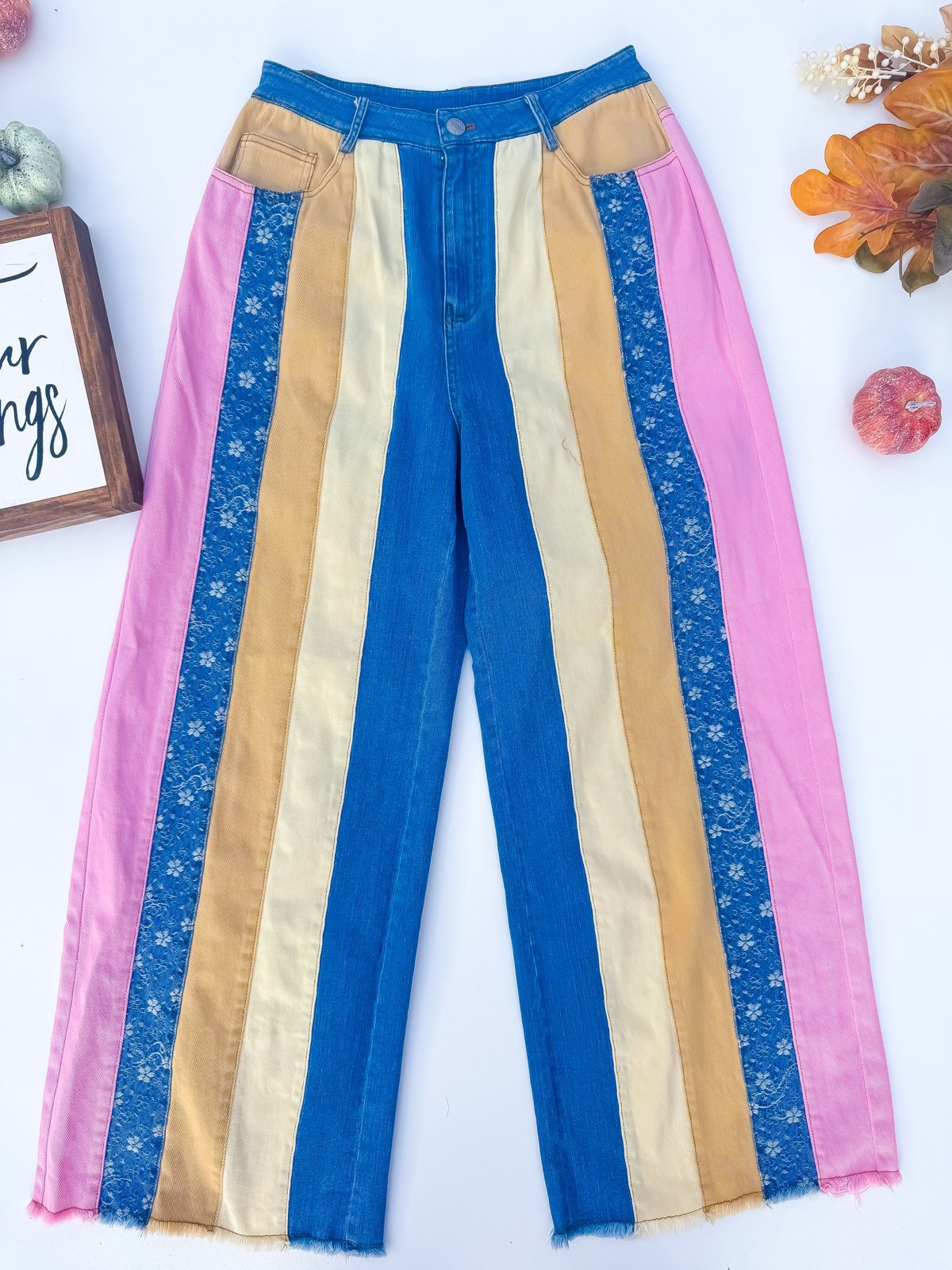 Sugar Maple Patchwork Wide-Leg Jeans
