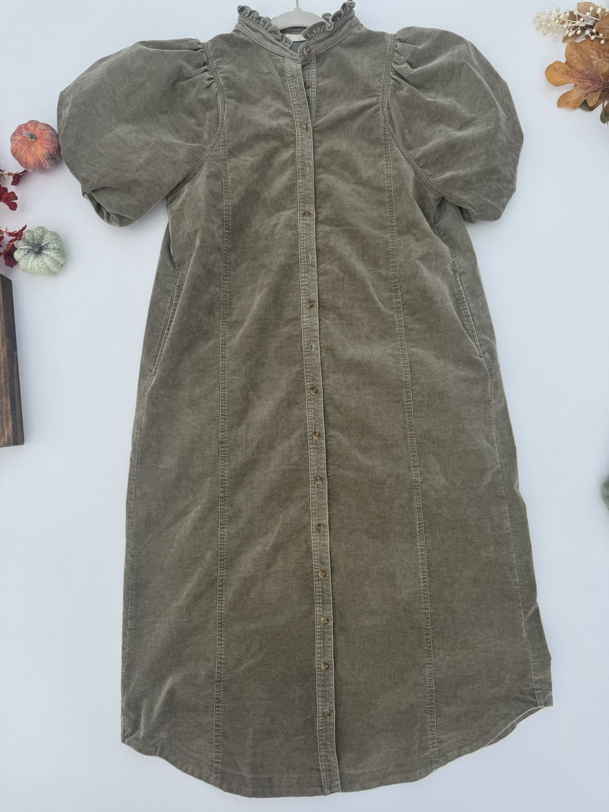 Cocoa & Cornfields Corduroy Midi Dress - Olive