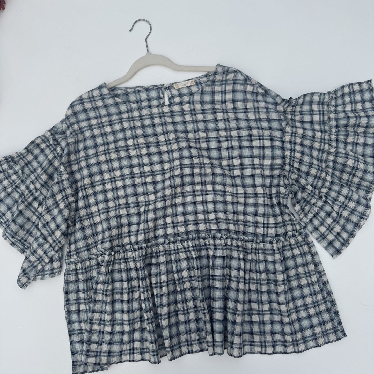 Blue Ridge Plaid Ruffle Peplum Top