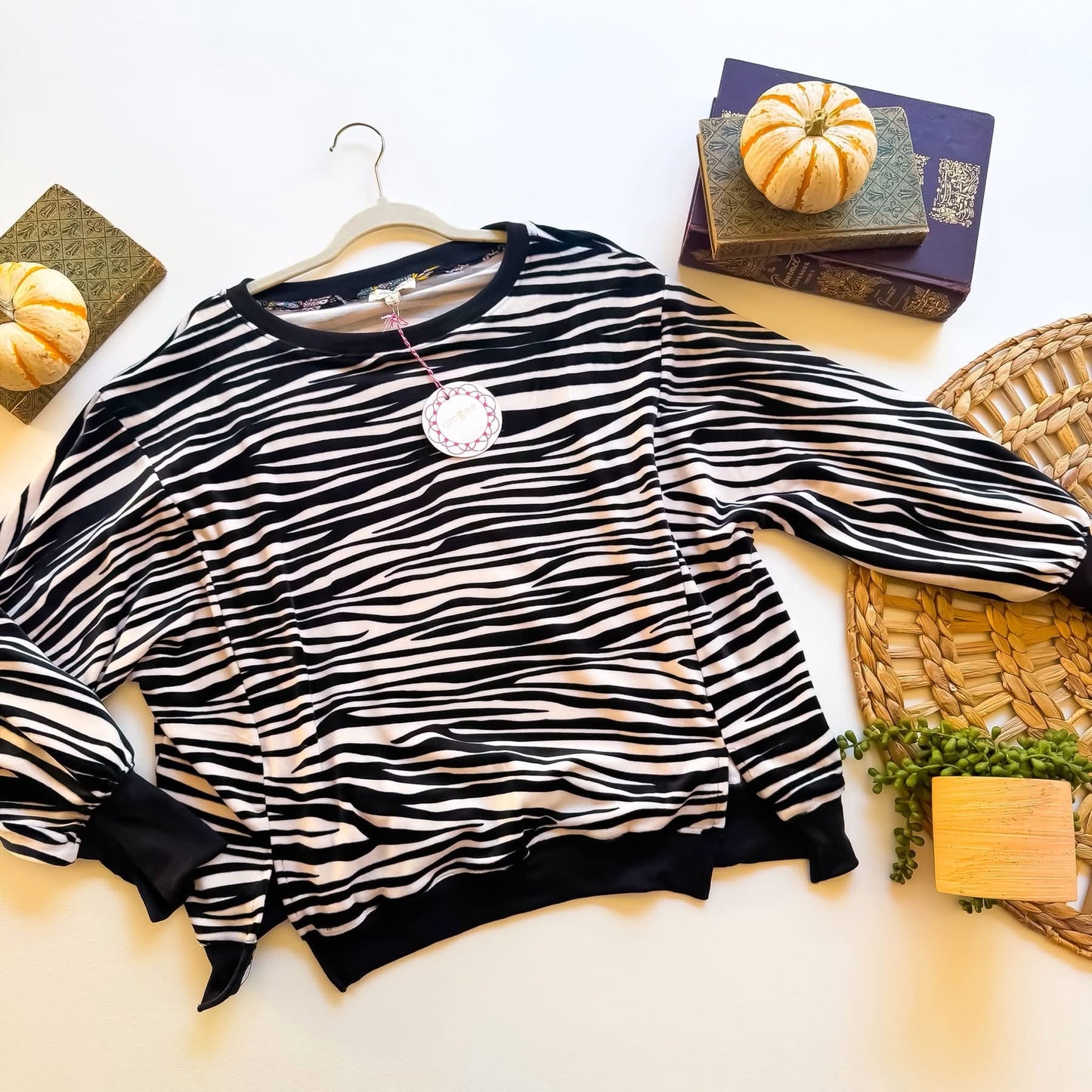 Safari Nights black and white zebra velour pullover