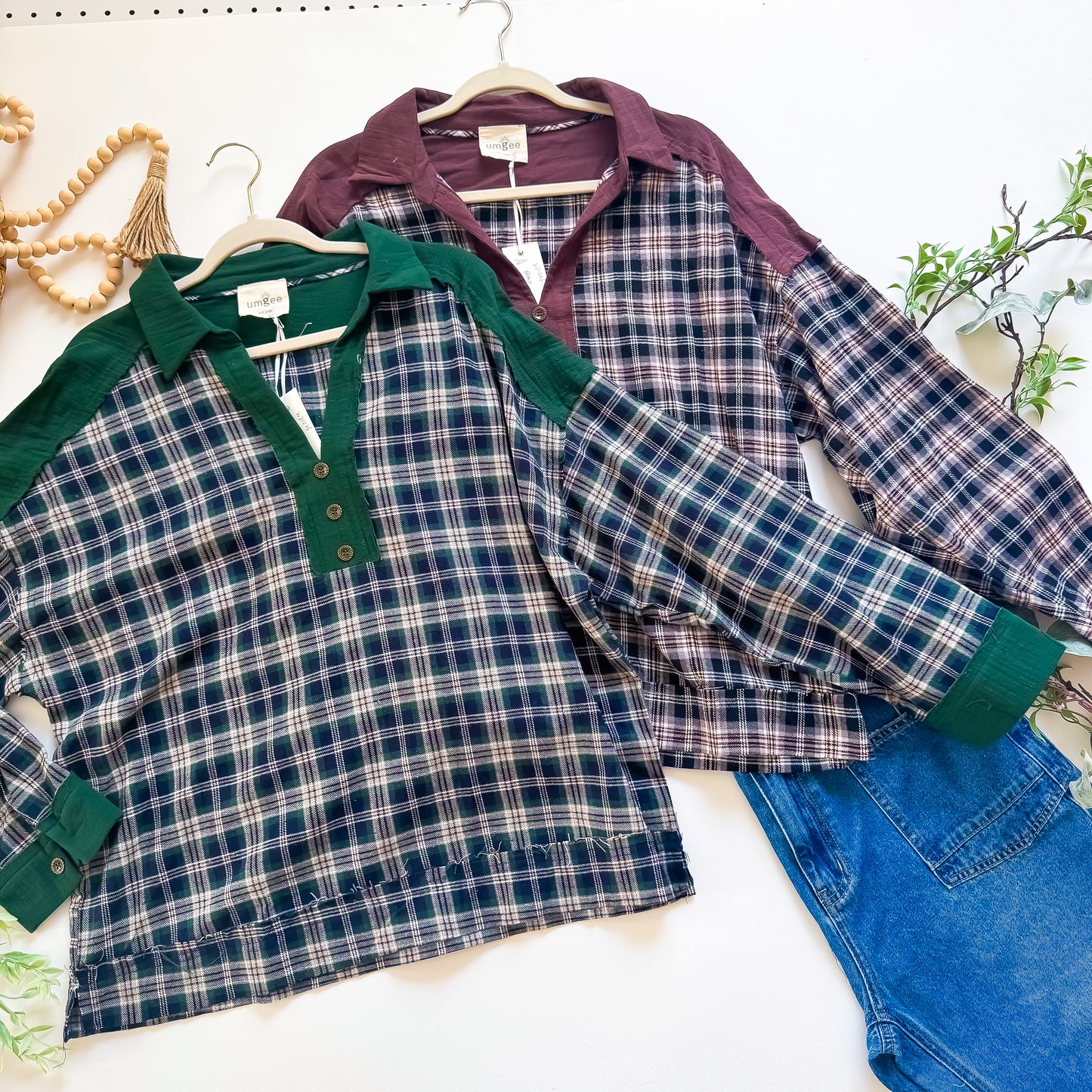 Cozy Plaid Contrast Sleeve Pullover
