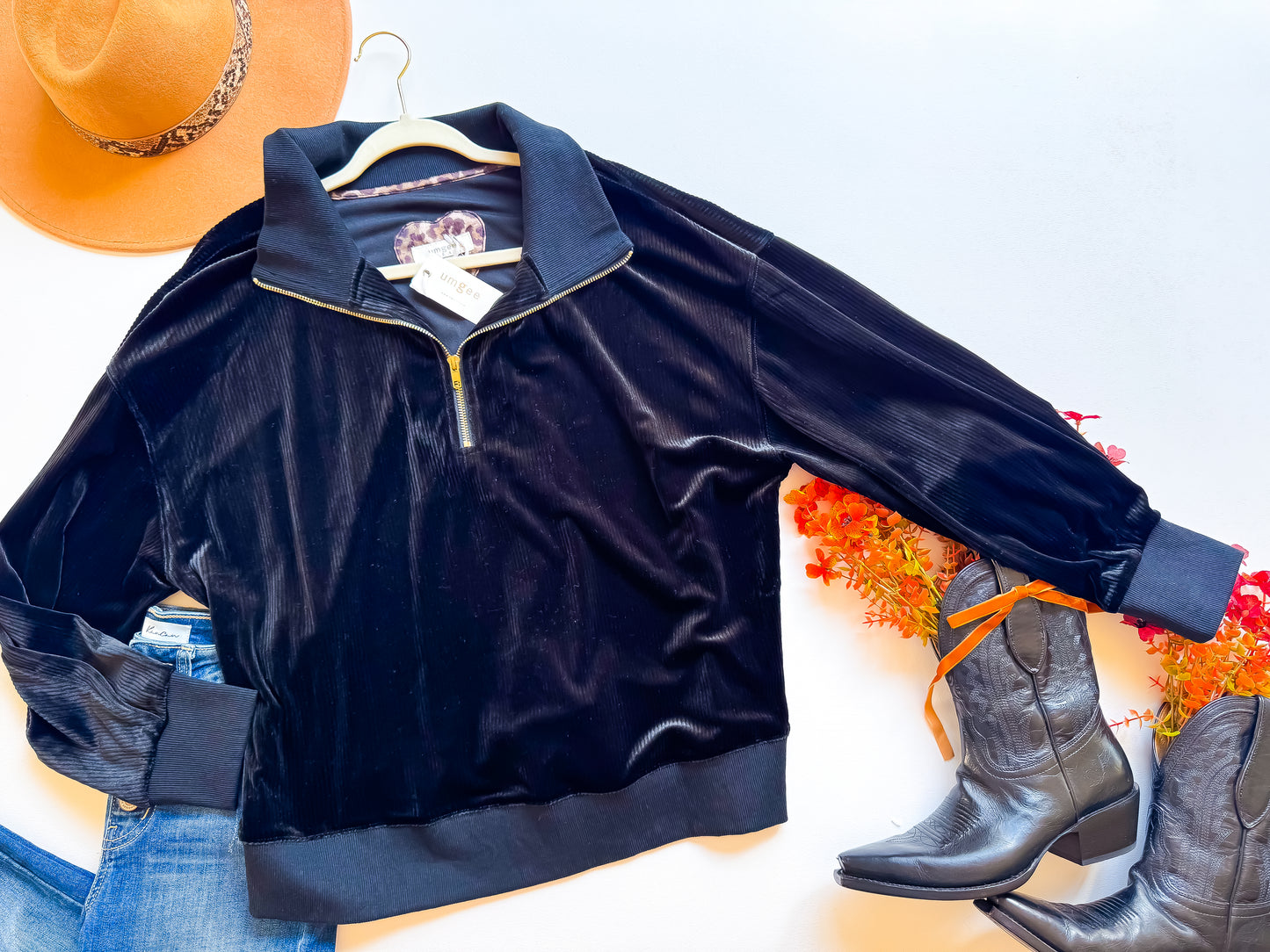 Black Velvet Quarter-Zip Luxury Top