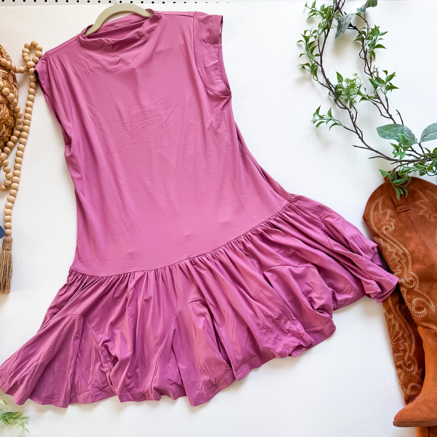 Sweet Ruffled Hem Mauve Dress