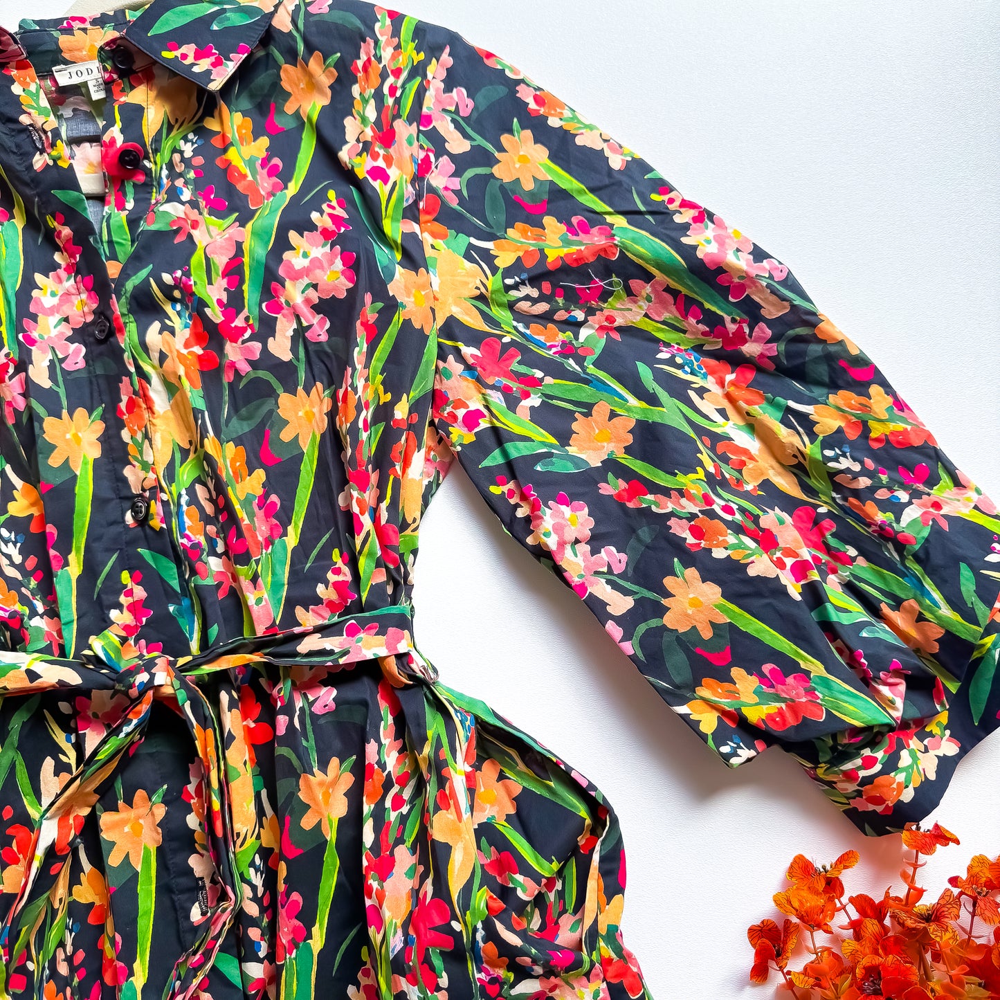 Black Colorful Floral Long Sleeve Puff Dress