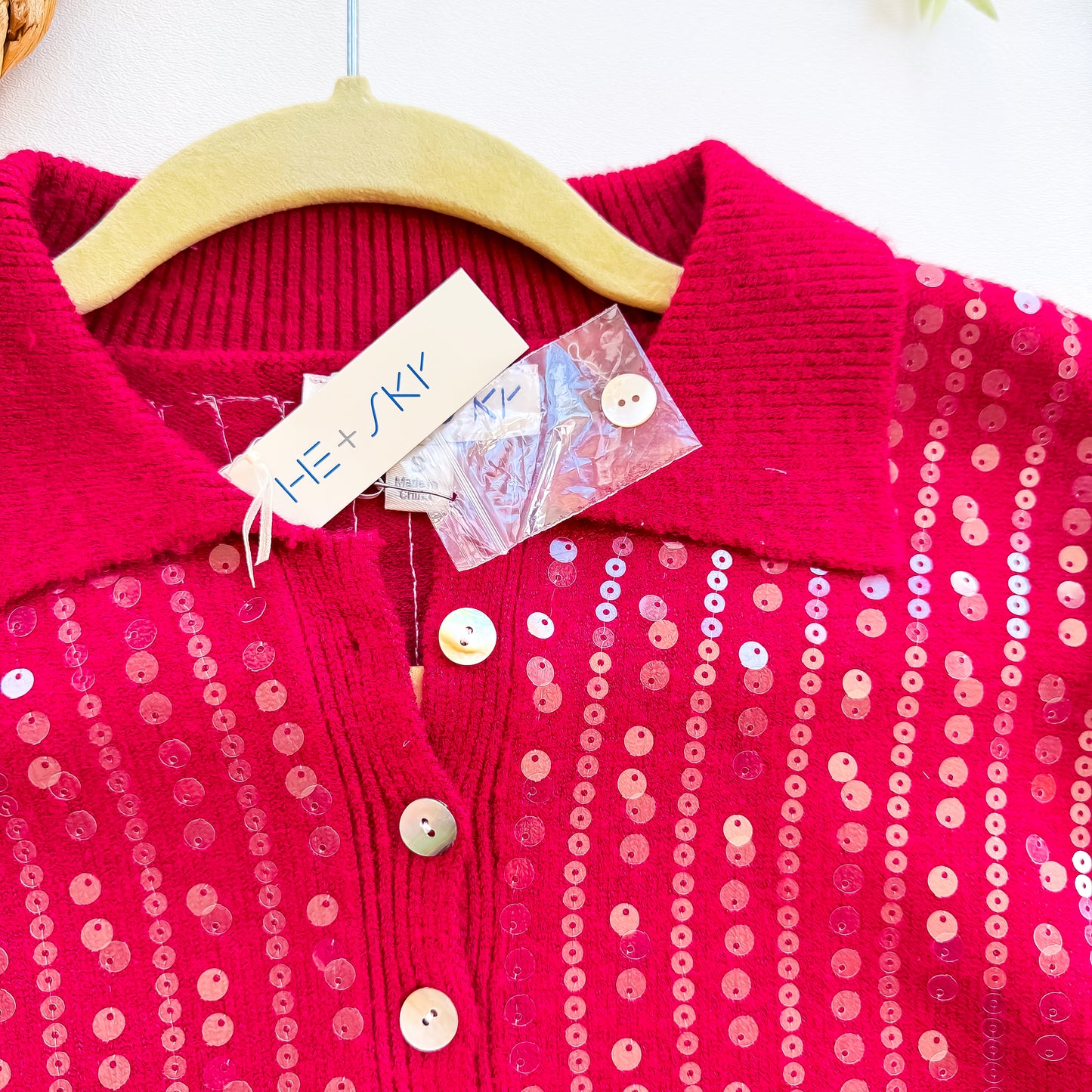Wine Sequin Polo Sweater