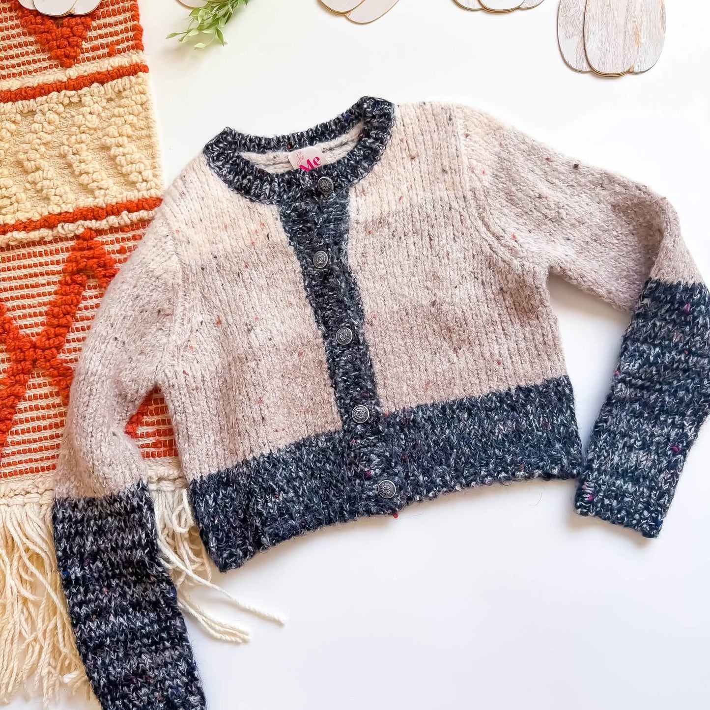 So Me/Bibi Beige/Tan/Charcoal Block Cardigan
