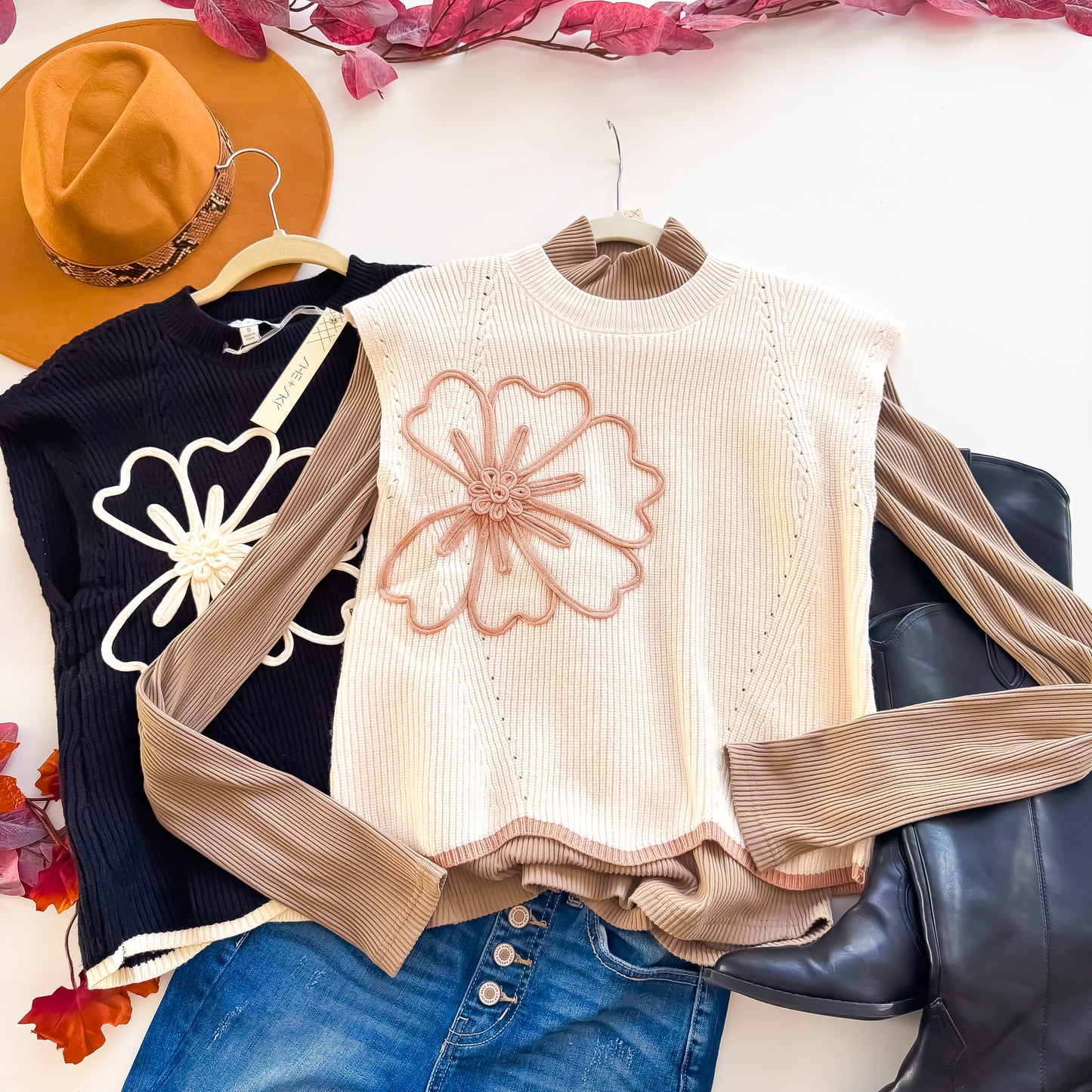 Floral Scallop Hem Sweater Top