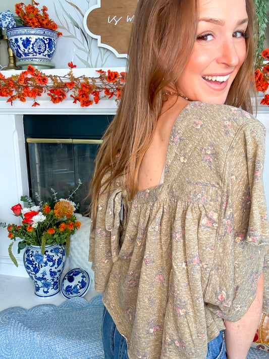 Blue B Taupe Floral Flowy Top