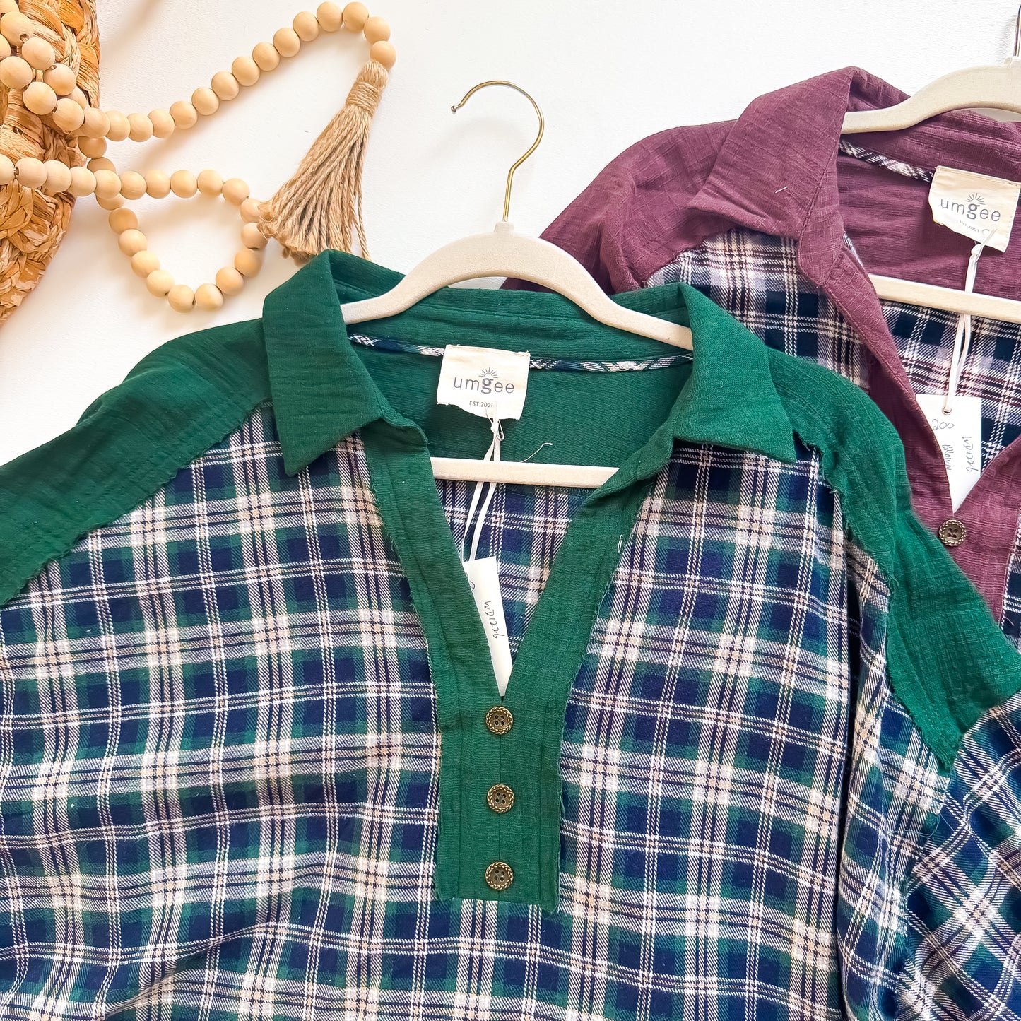 Cozy Plaid Contrast Sleeve Pullover