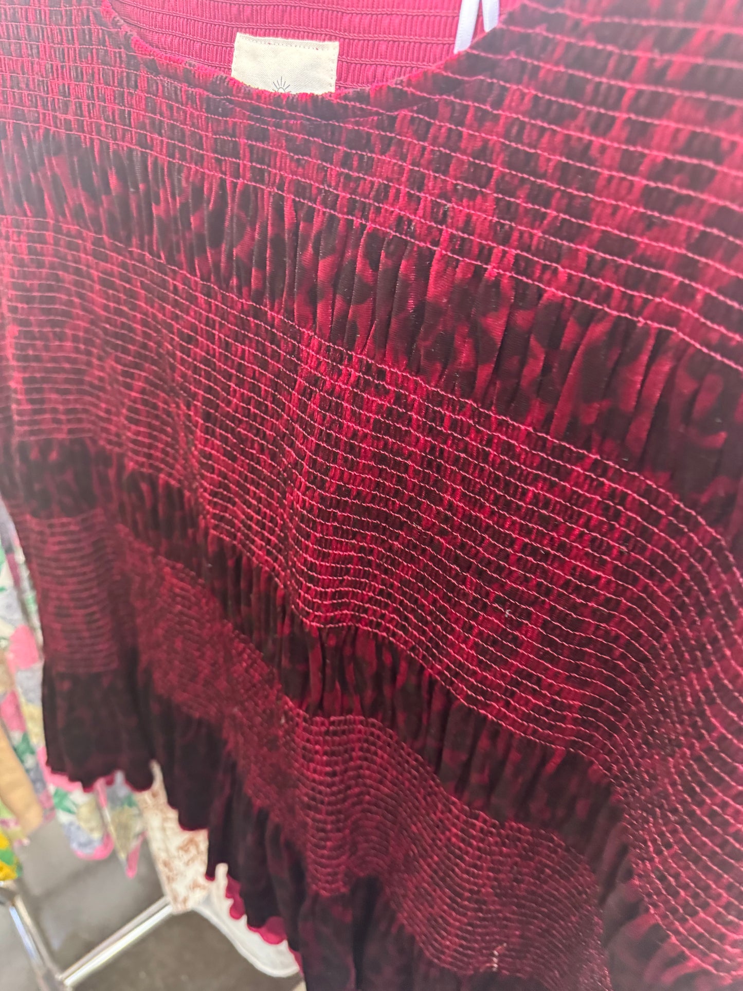 Red & Black Leopard Smocked Top