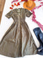 Olive Smocked Waist Zip-Front Midi Dress