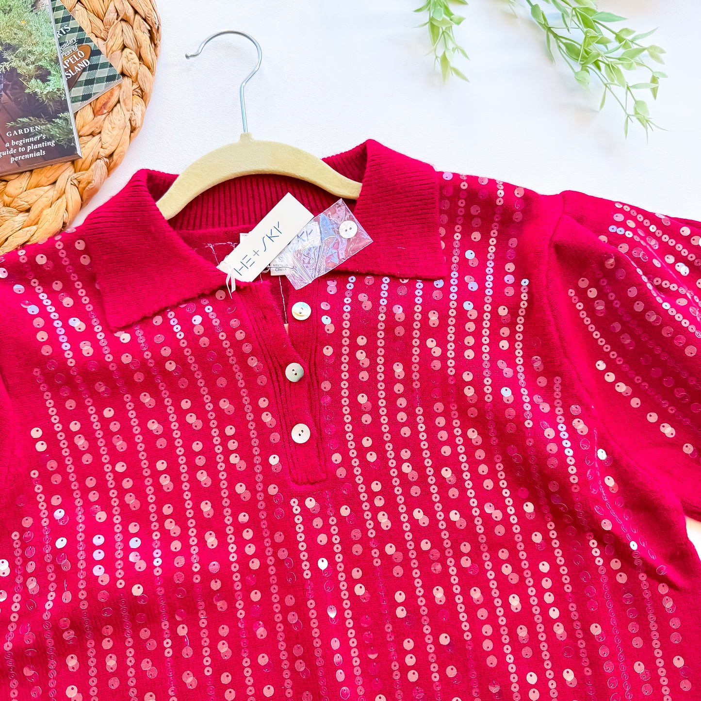 Wine Sequin Polo Sweater
