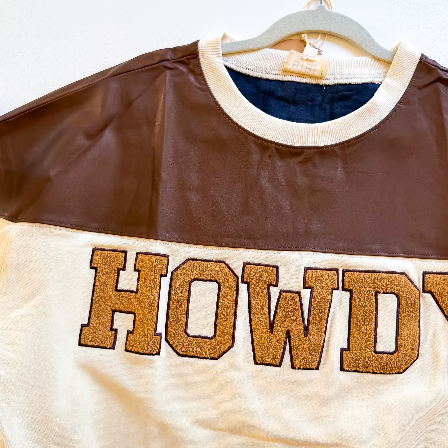 Howdy Y'all Faux Leather Yoke Sweatshirt