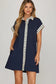 Drop Shoulder Contrast Cuff Shirt Mini Dress