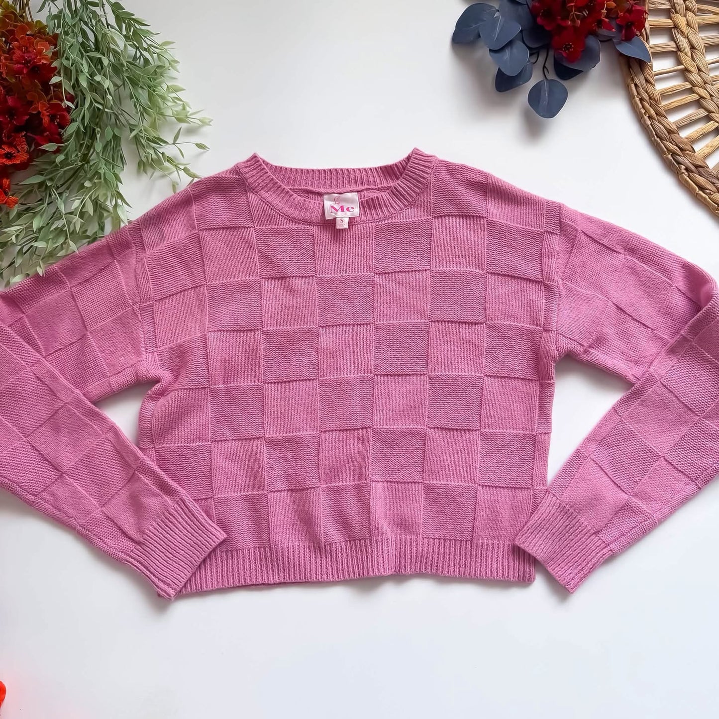 So Me/Bibi Pink Checker Sweater