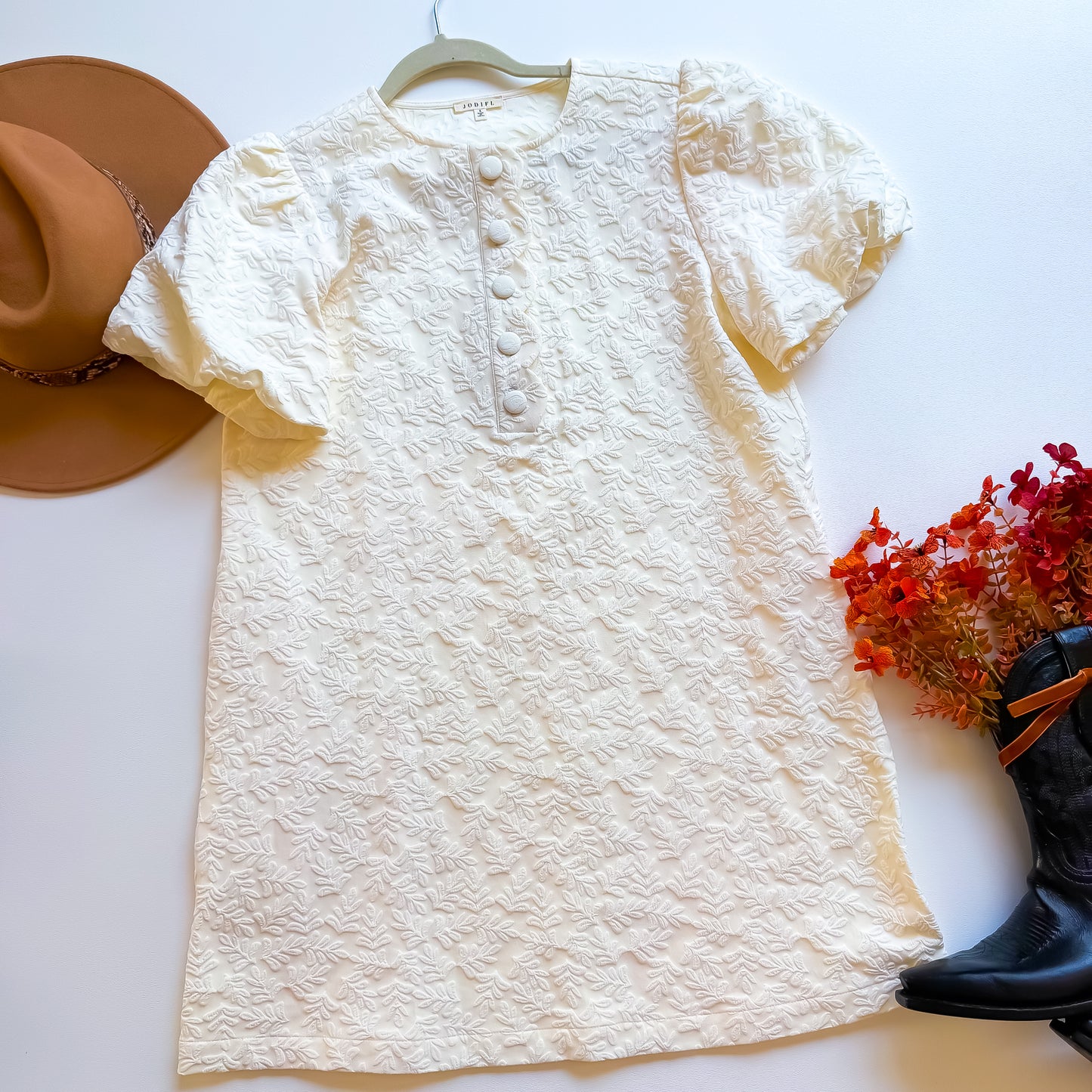 Textured White button dress