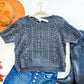 Charcoal Rhinestone Cable Knit Sweater Top