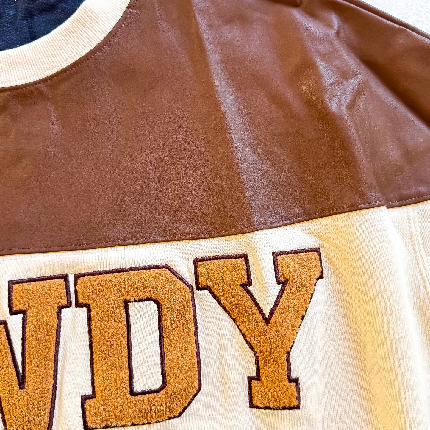Howdy Y'all Faux Leather Yoke Sweatshirt