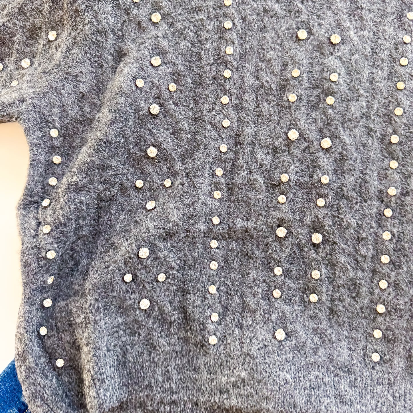 Charcoal Rhinestone Cable Knit Sweater Top