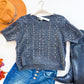 Charcoal Rhinestone Cable Knit Sweater Top