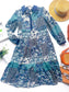 Umgee Dark Blue and Green Multi-Pattern Dress