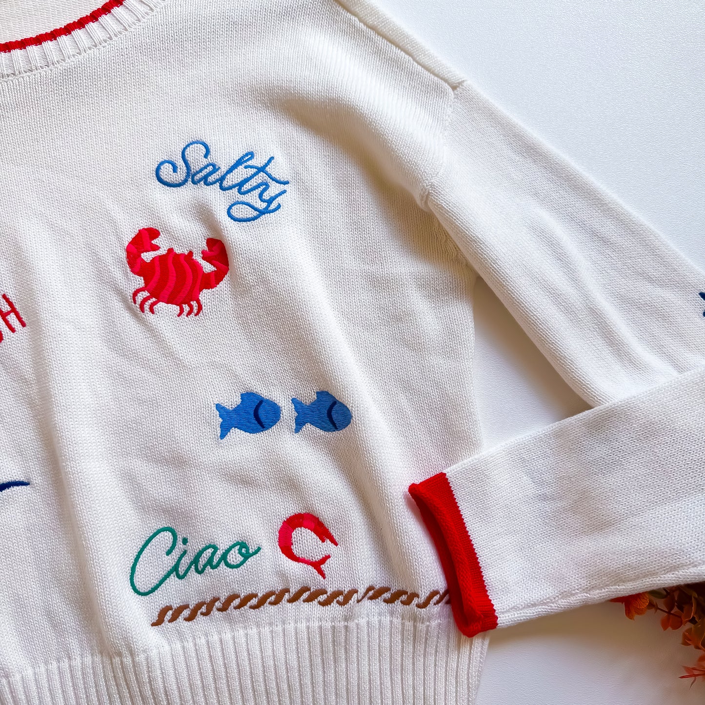 White Beach Embroidered Sweater