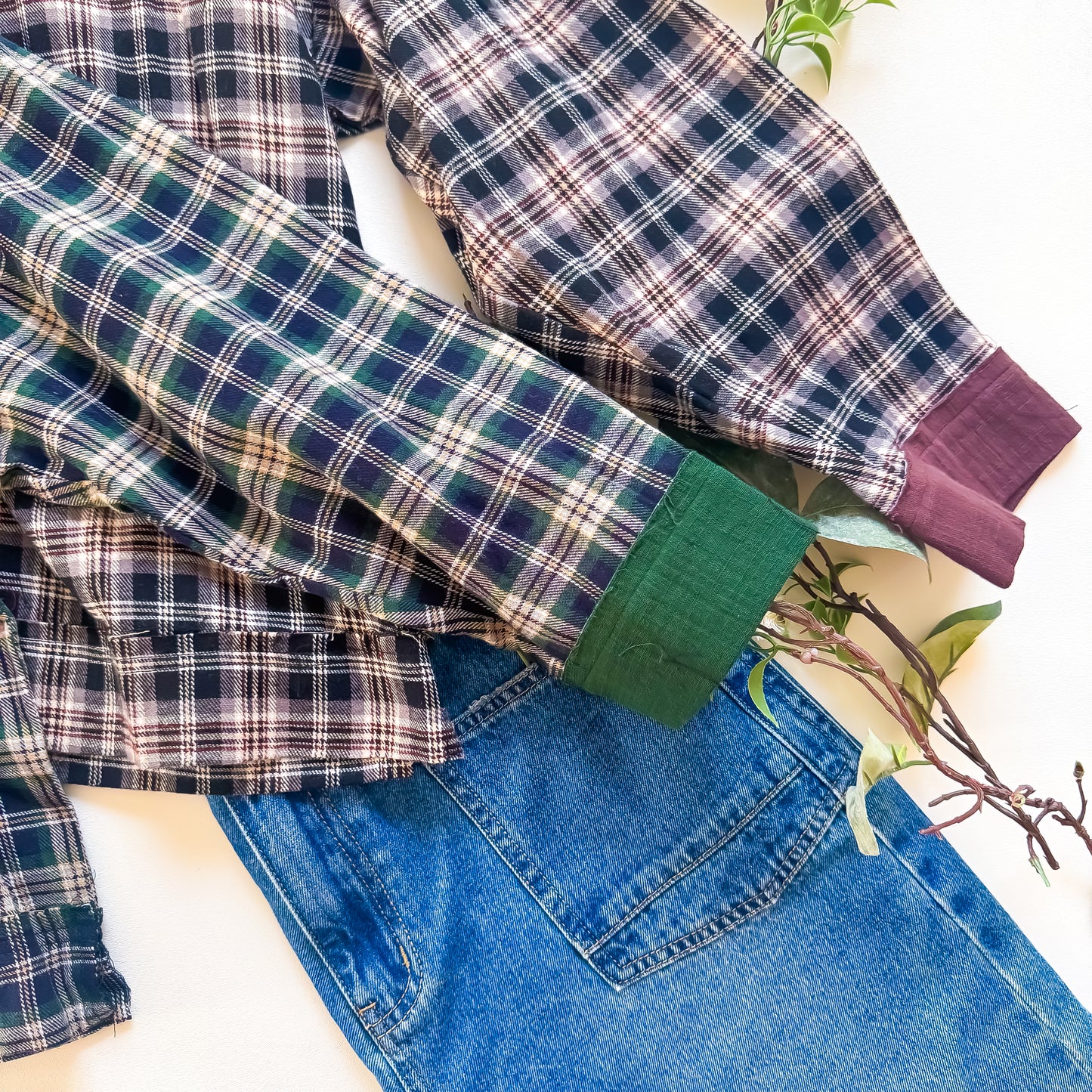 Cozy Plaid Contrast Sleeve Pullover