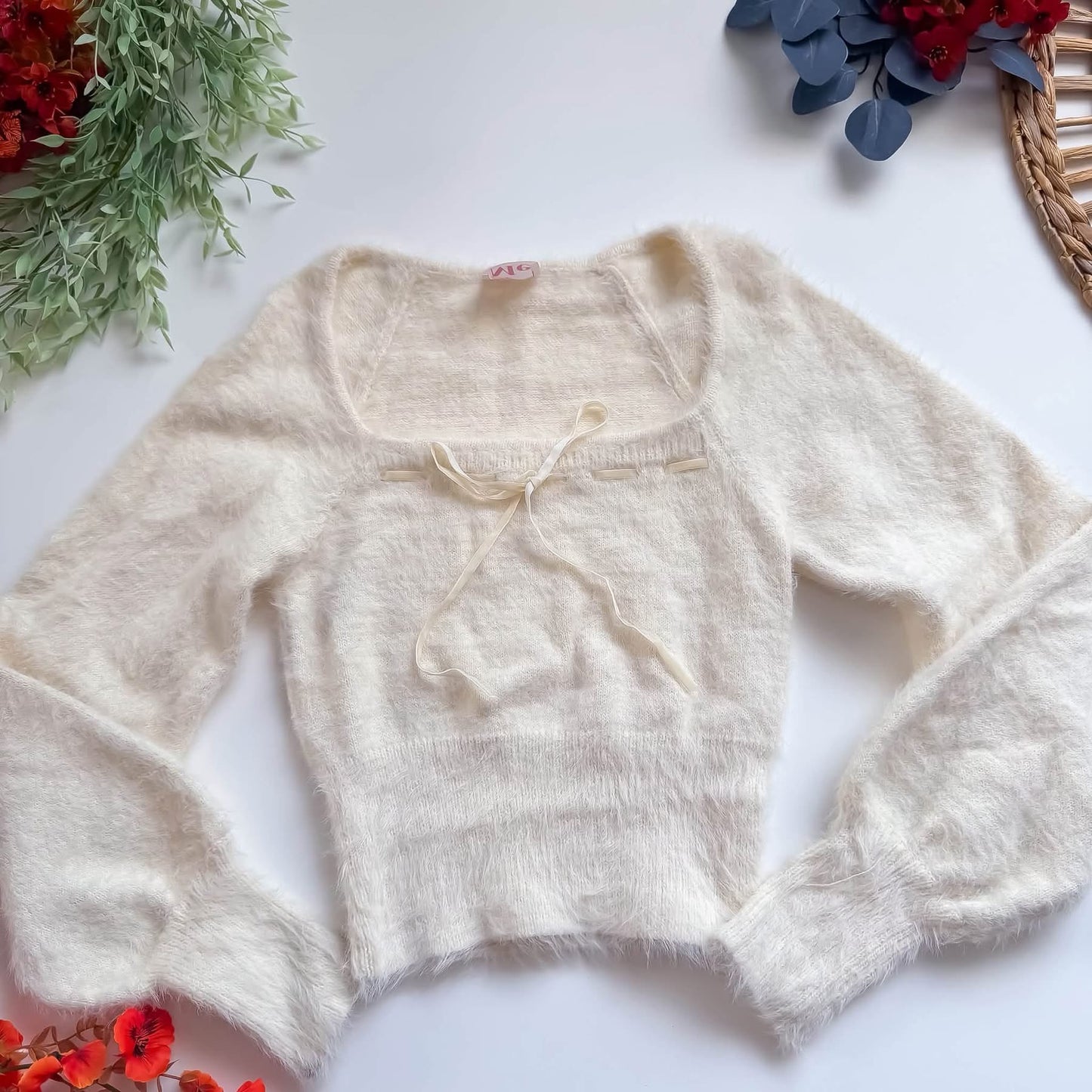So Me/Bibi Cream Soft Bow Sweater