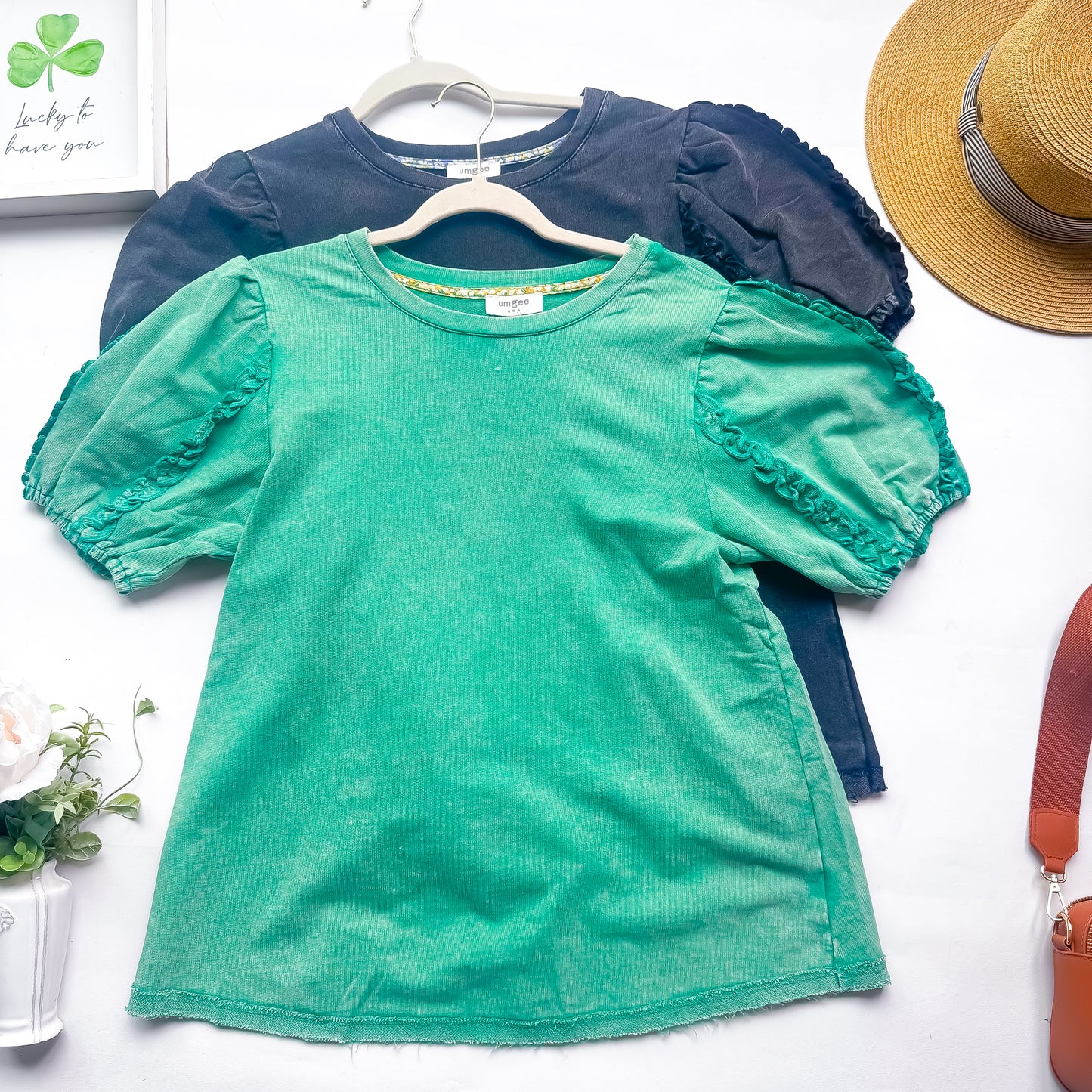 Umgee Green Ruffle Sleeve Top