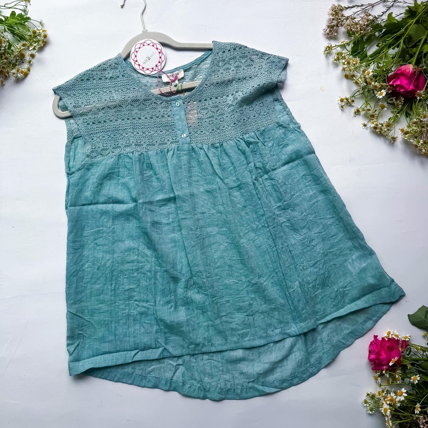 Umgee Light Blue Lace Short Sleeve Top