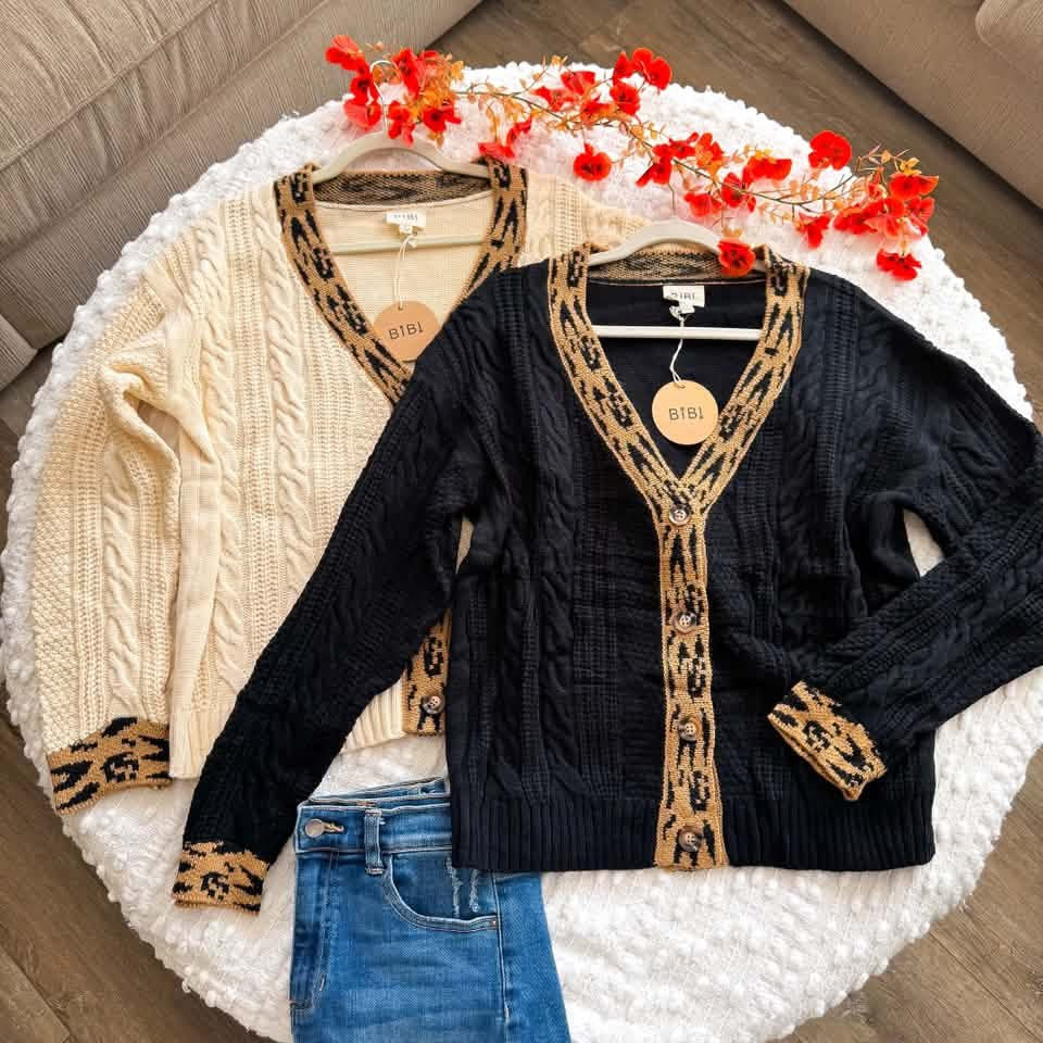 Cream Leopard Trim Cardigan