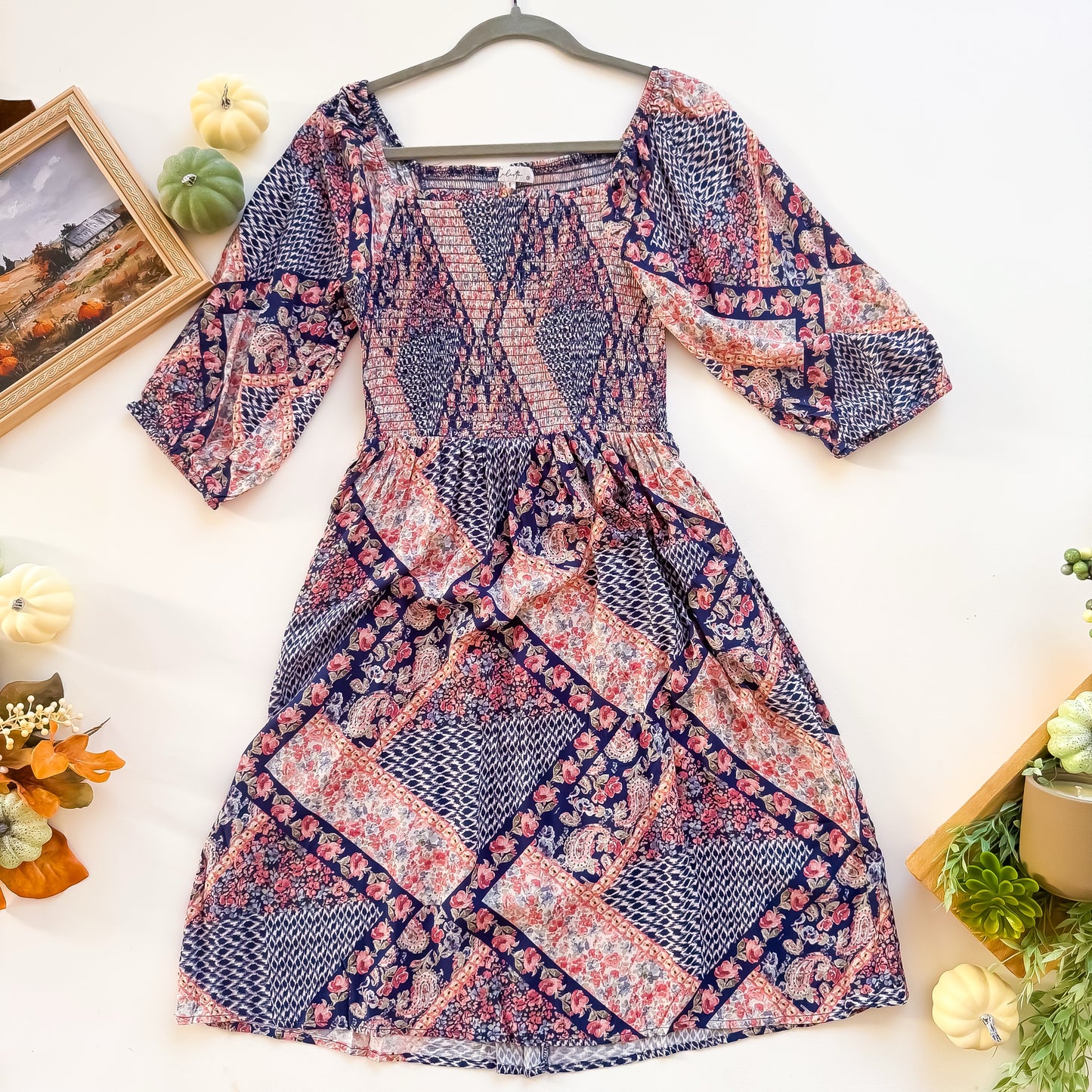 Patchwork Posy Smocked Dress front