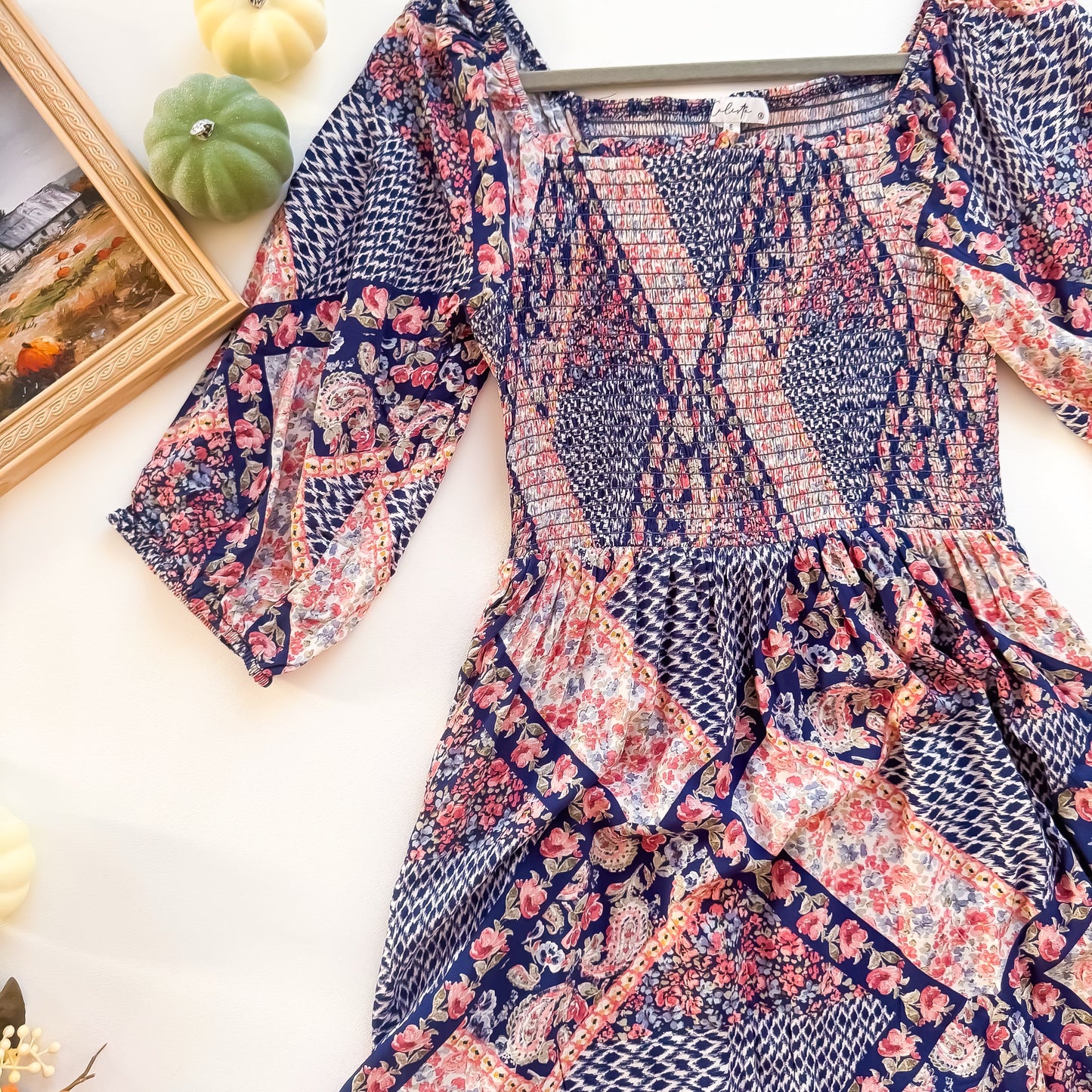 Smocked square neckline detail