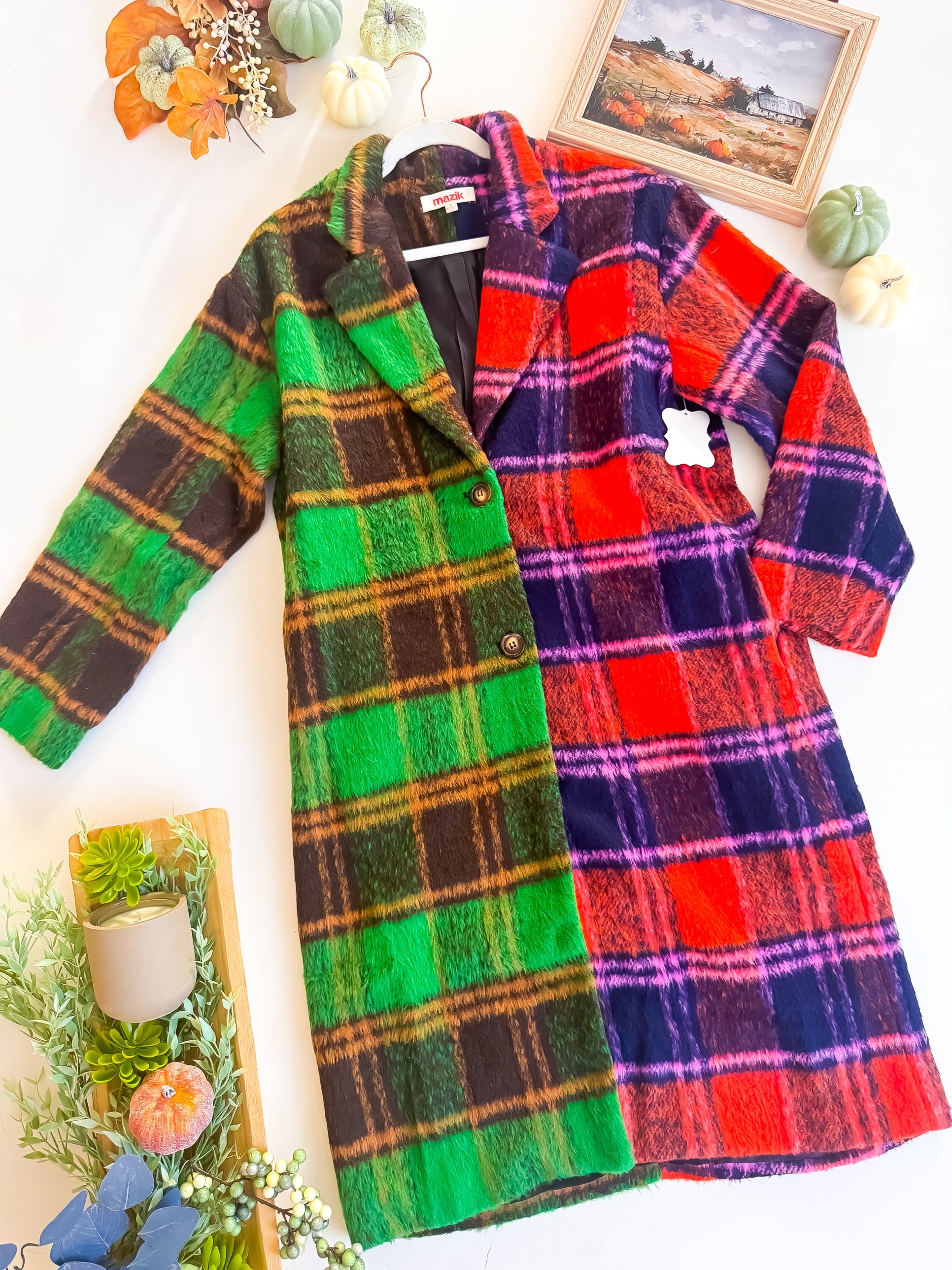 Plaid-ly Obsessed Colorblock Coat flat lay