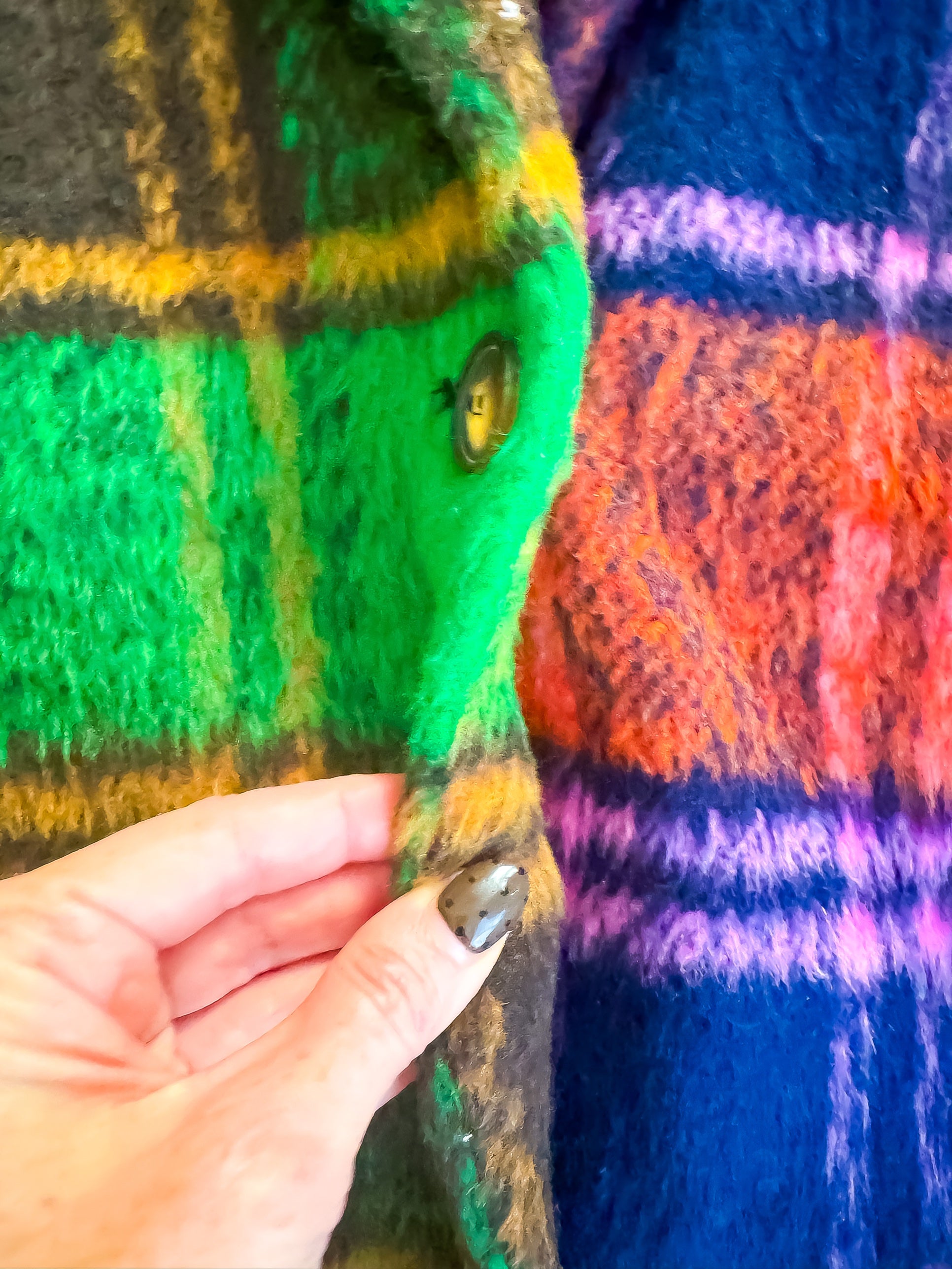 Green plaid side button detail