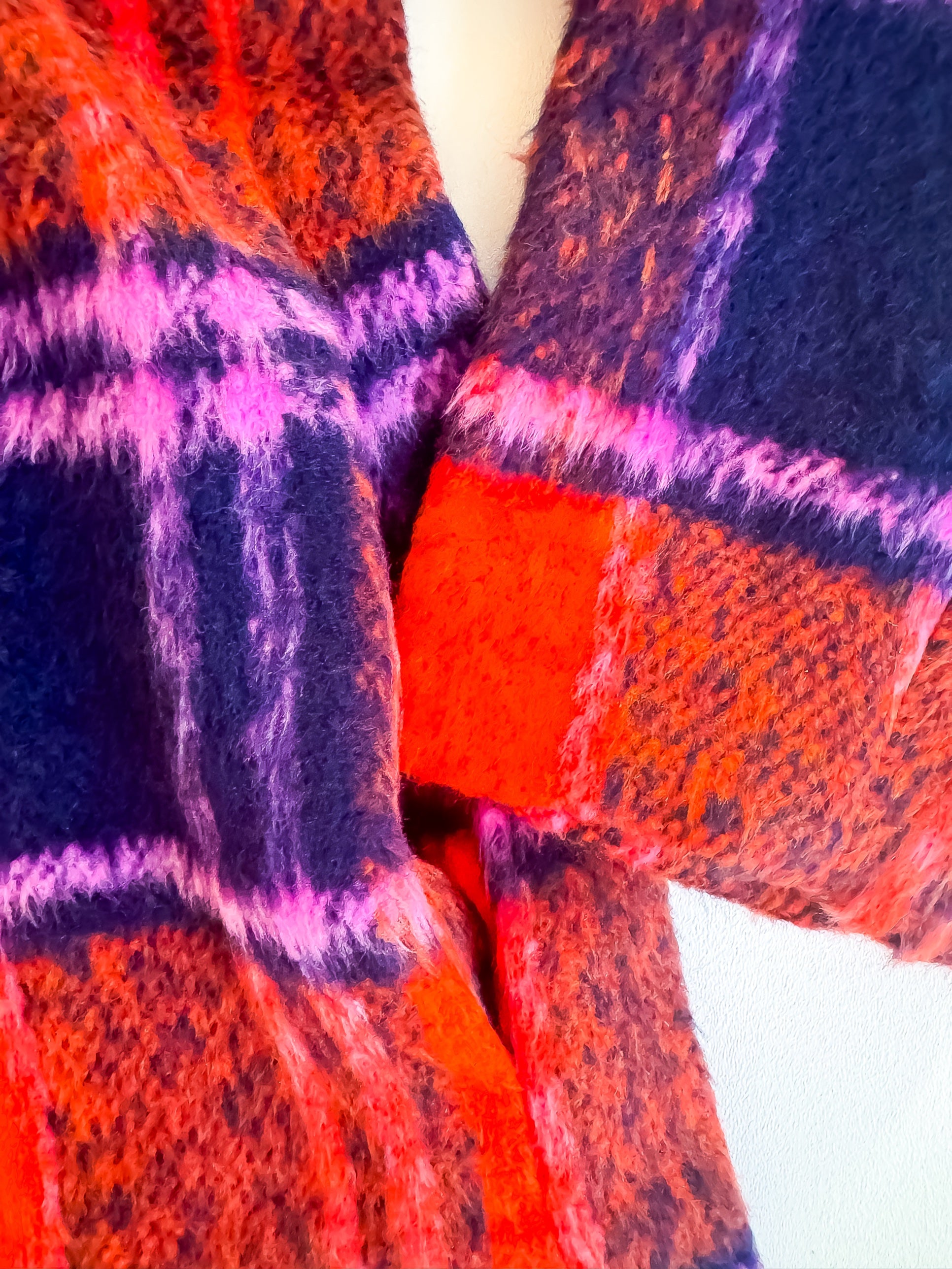 Red navy and pink plaid side close-up