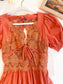 Crochet lace bodice and tie front detail